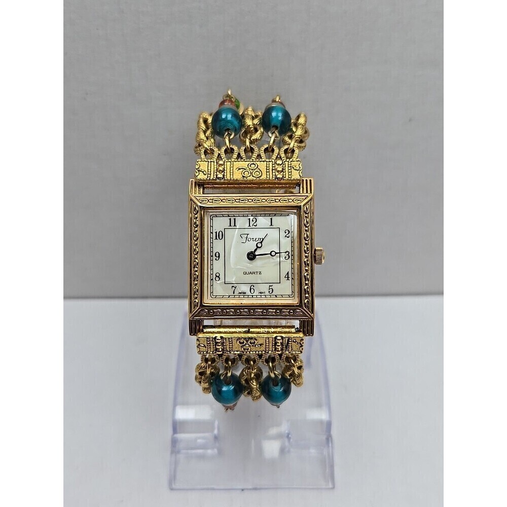 Forem Womens Goldtone Beaded Multi Strand Bracelet Watch Quartz New Battery Boho